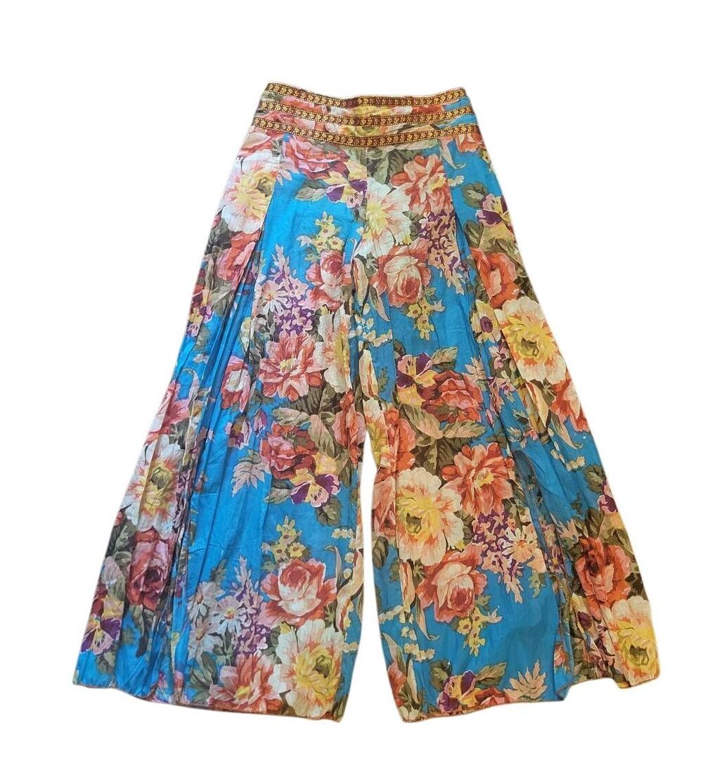Angie's Handmade Pants Women's XS Floral Wide Leg Palazzo Boho Cotton Festival
